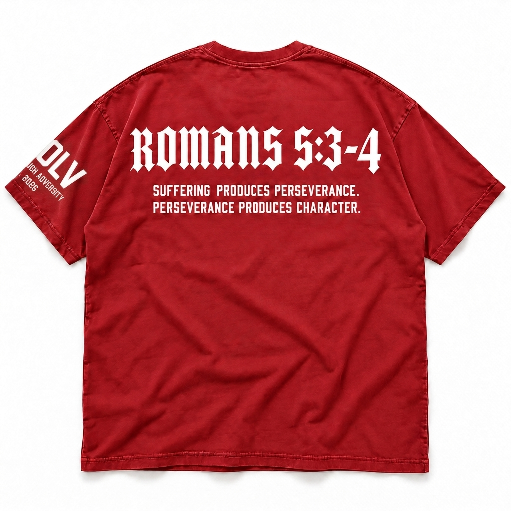 "ROMANS 5:3-4" T-SHIRT - RED
